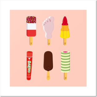 Mix of Ice lollies pastel salmon background Posters and Art